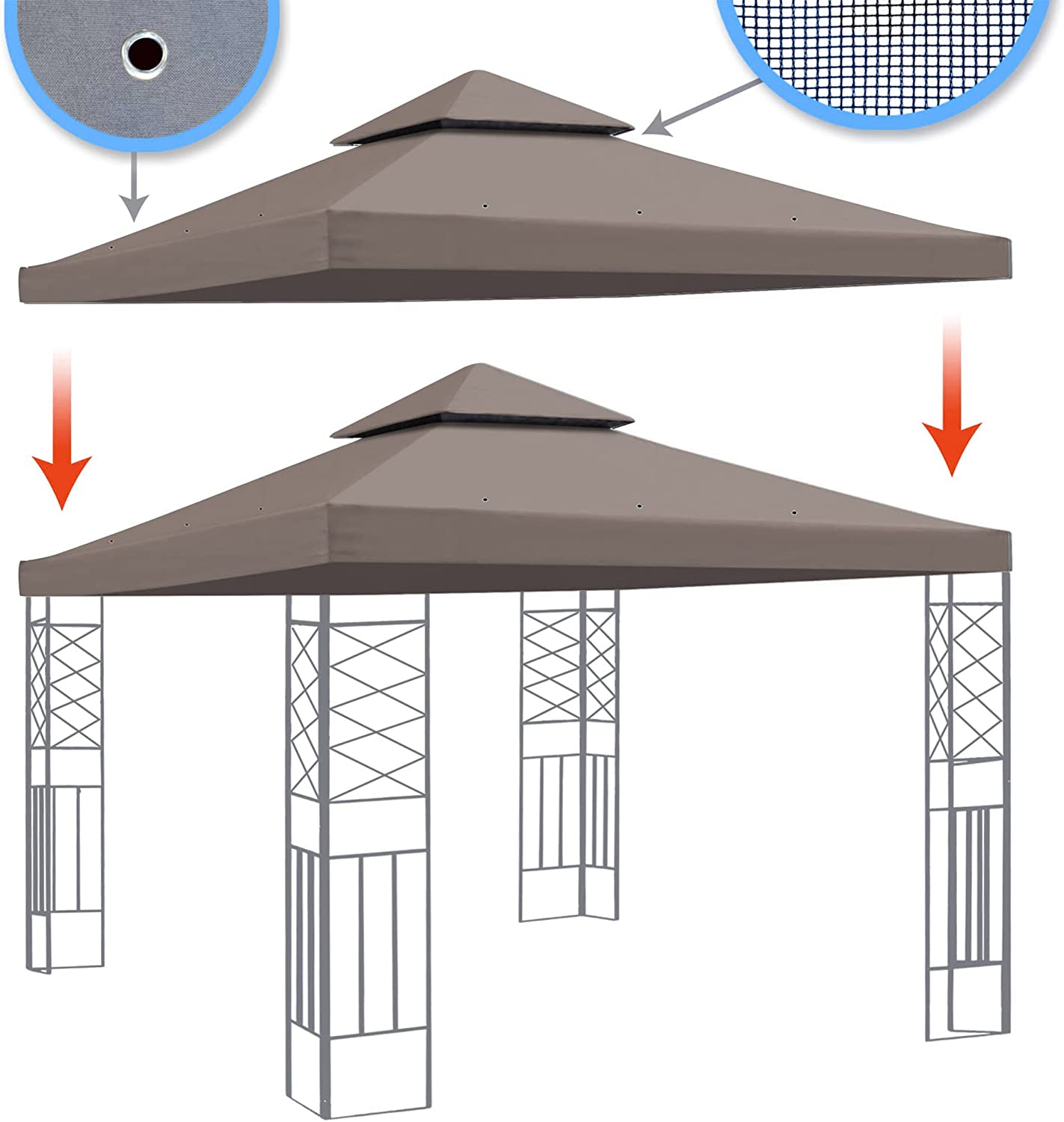 Hot Sell 10' X 10' Solid in Wind Gazebo Replacement Canopy top roof cover For Garden Top Gazebo