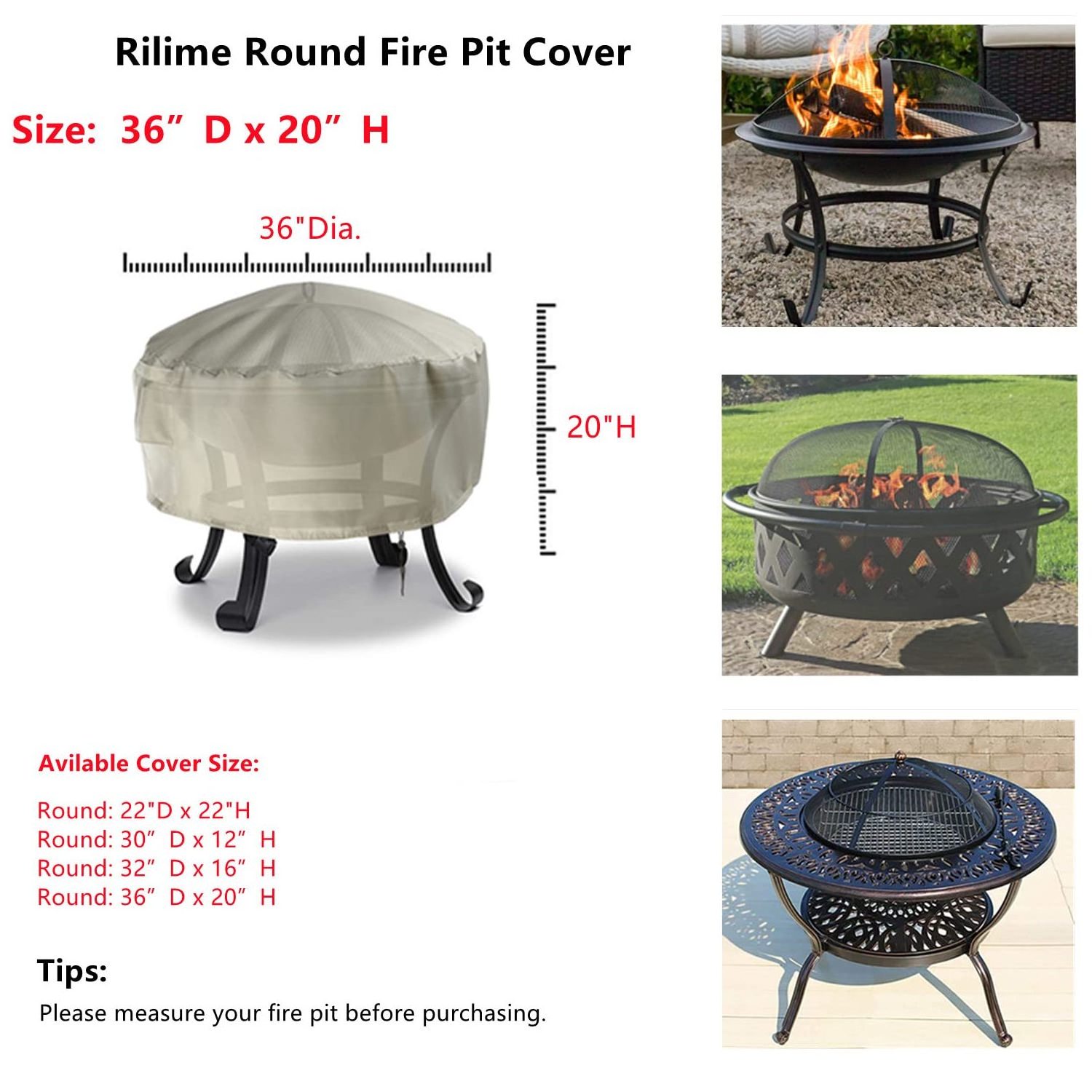 Outdoor furniture Accessories  Heavy Waterproof Protective Round Patio Fire Pit Stove Cover Bowl Cover