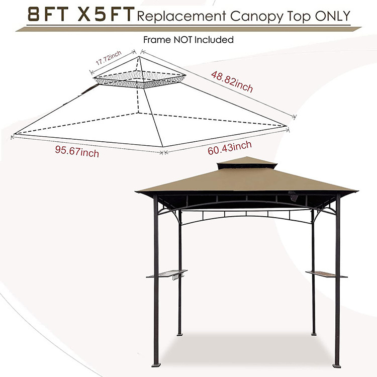 Waterproof Outdoor Garden Double Tiered Grill Gazebo Replacement Canopy Roof Outdoor Grill Shelter Canopy Top BBQ Tent Cover