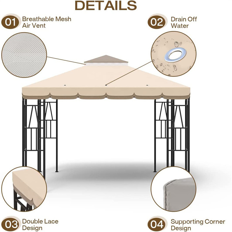 10x10 Sunshade Canopy Replacement Top Canopy Cover Replacement Double Tiered Gazebo Covers for Yard Patio Garden Canopy