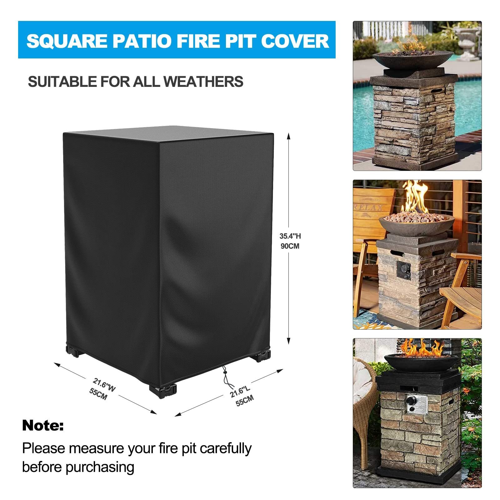 600D Outdoor  Waterproof Windproof Heavy Duty Oxford Patio Multiple Sizes Square Gas Fire Pit Table Cover