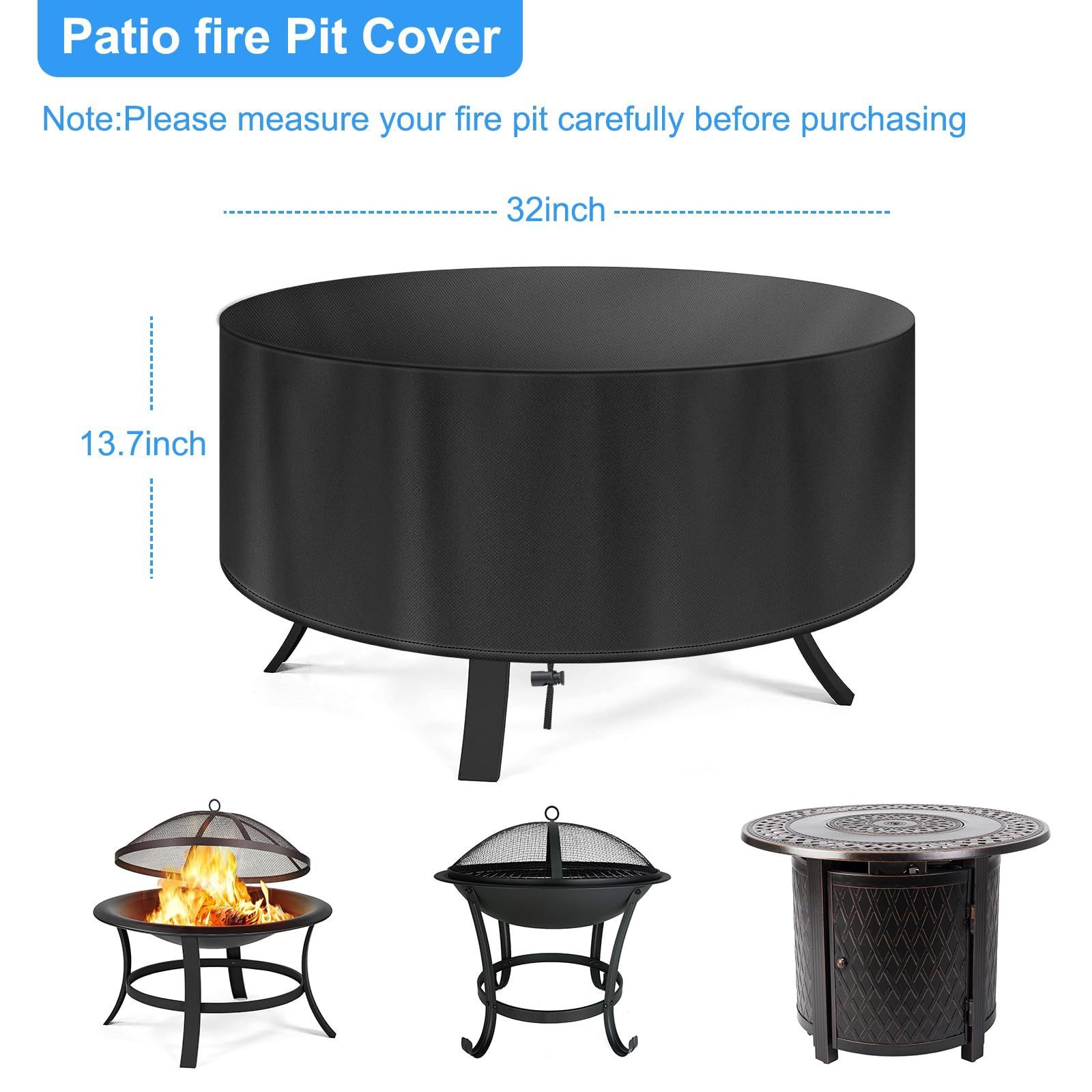 22 34 Inch Dustproof Anti Uv Waterproof Outdoor Fire Pit Cover Full Coverage Patio Round Fire Pits Cover