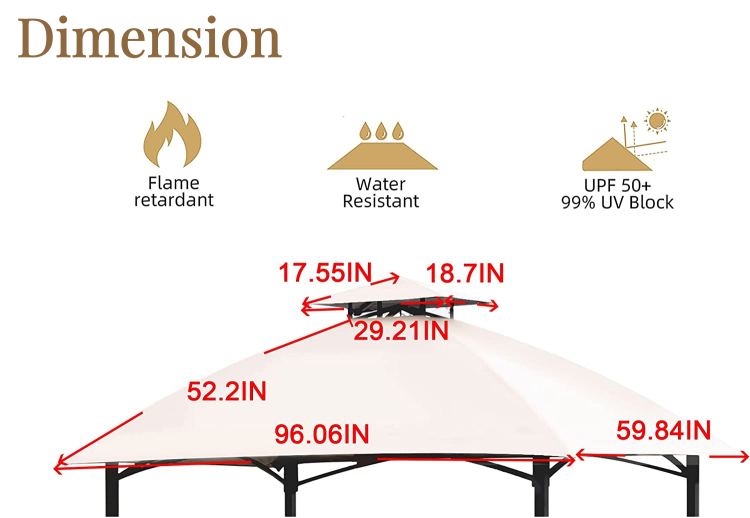 Pop-up Gazebo Folding Replacement Canopy Double Tiered Roof Top Cover for Outdoor