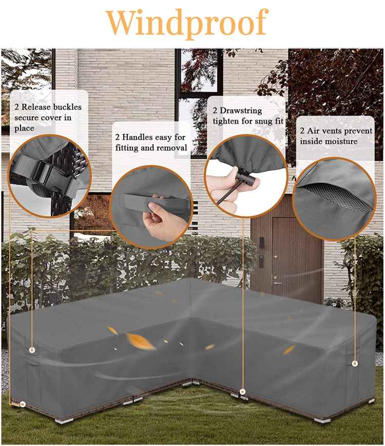 Factory Heavy Duty Garden Patio Outdoor Windproof Dustproof Waterproof V-shaped Sofa Cover Patio Sectional Furniture Cover