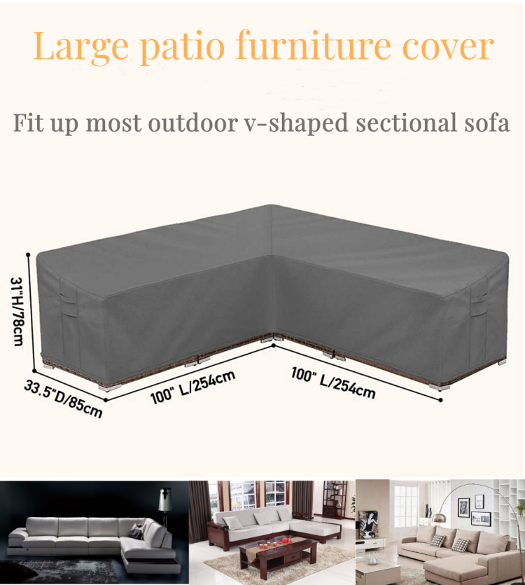 Factory Heavy Duty Garden Patio Outdoor Windproof Dustproof Waterproof V-shaped Sofa Cover Patio Sectional Furniture Cover