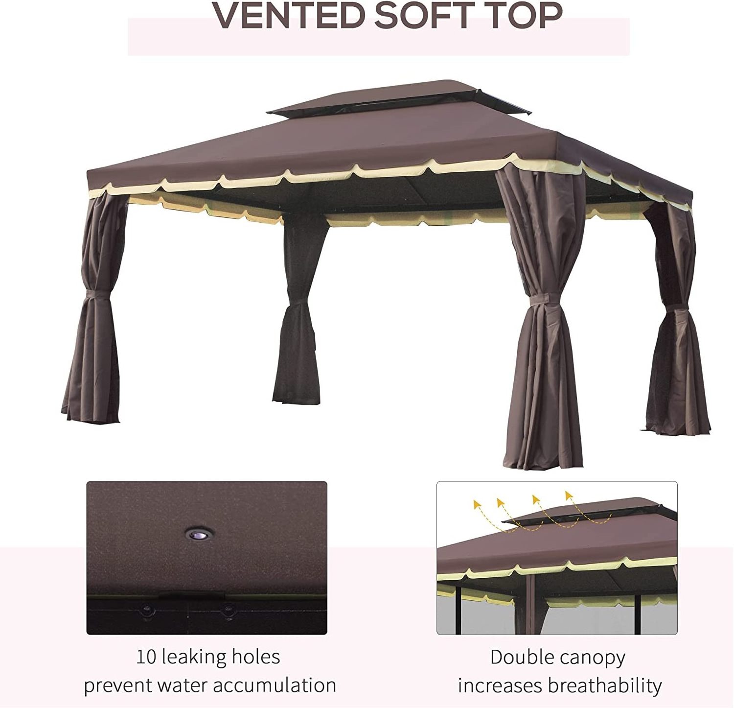 brown  Garden courtyard pavilion replacement canopy top, waterproof outdoor terraces replace ceiling