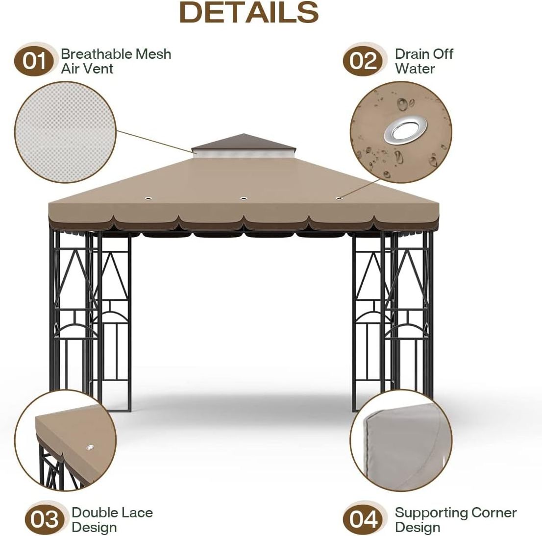 Hot sell gazebo heavy duty  canopy replacement top 10x10 tent replacement cover , Top Only