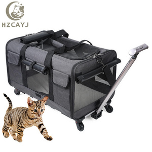 OEM Airline Approved Travel Tote Luggage Soft Sided Pink Cat Pet Carrier With Detachable Wheels Cat bag dog carrier bag travel