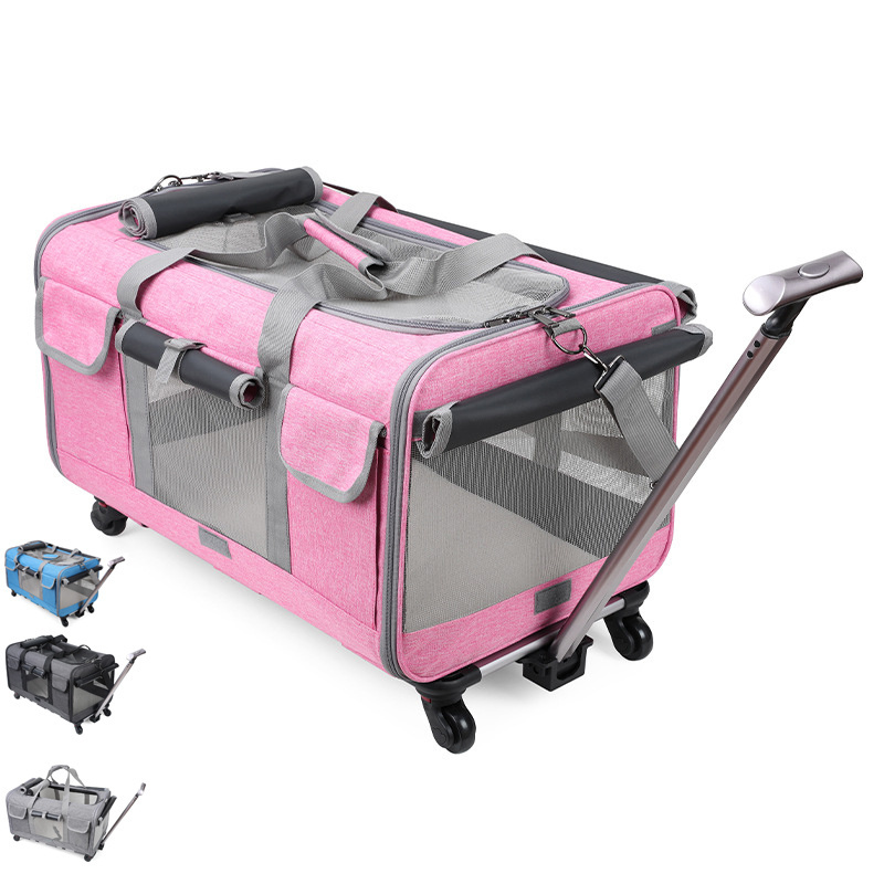 Airline Approved Travel Tote Luggage Soft Sided Pink Cat Dog Pet Carrier With Detachable Wheels Cat bag dog carrier bag travel