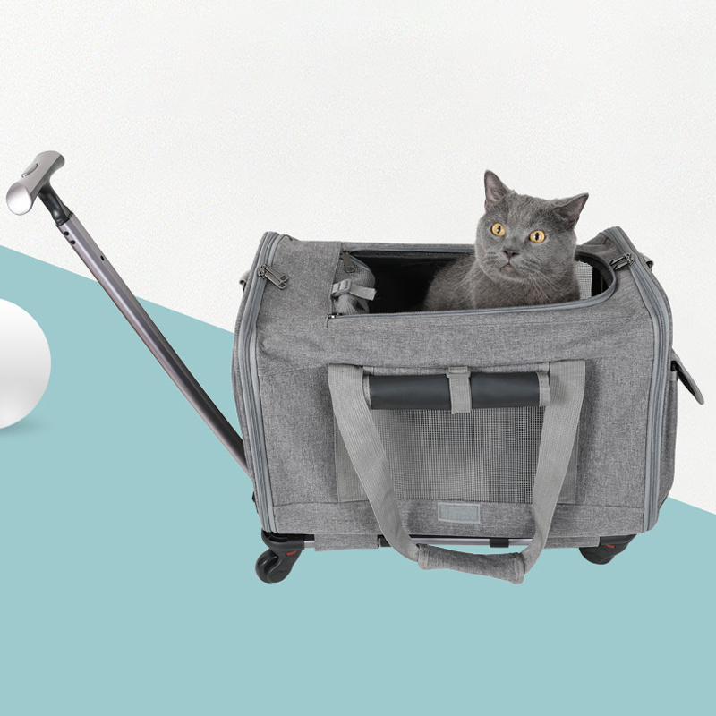 OEM Wholesale Detachable Large Size Airline Approved Portable Cat Travel Trolley Pet Dog Carrier on Wheels Cat bag