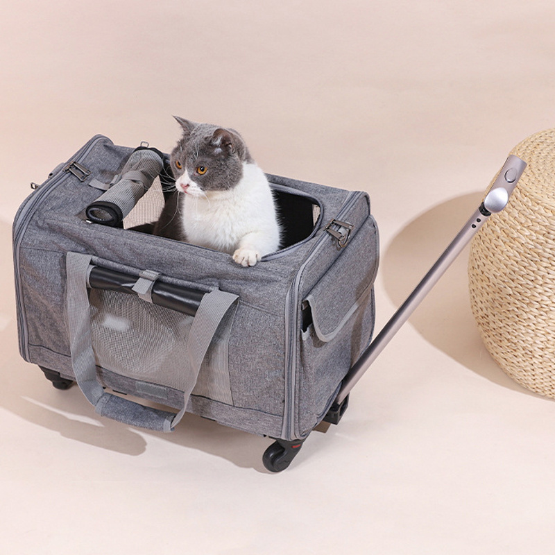 OEM Wholesale Detachable Large Size Airline Approved Portable Cat Travel Trolley Pet Dog Carrier on Wheels Cat bag