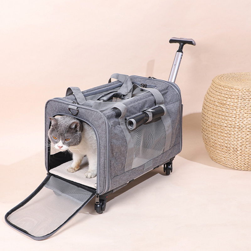 OEM Wholesale Detachable Large Size Airline Approved Portable Cat Travel Trolley Pet Dog Carrier on Wheels Cat bag