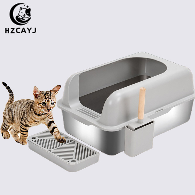 Large Capacity Semi-closed Sand Box Pet Toilet Anti Splash Cat Tray Cleaning Bath Basin Supplies stainless steel cat litter box