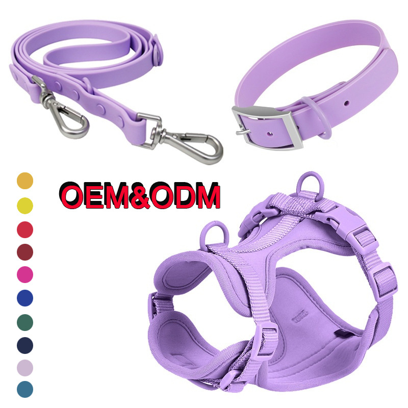 2024 No Pull Personalized Custom Logo Luxury Designer PVC Neoprene Pet Vest Dog Lead Collar Harness Leash Set with Leash