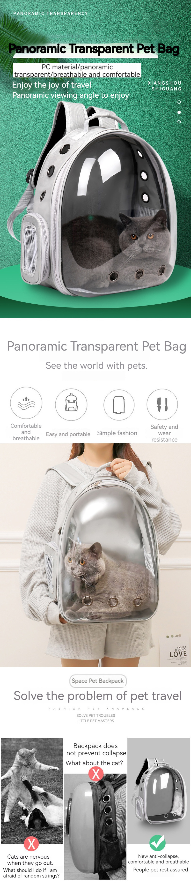 dog carrier bag travel Portable Washable Space Capsule Shaped Travel Puppies Cats Pet Bag Backpack Cat bag