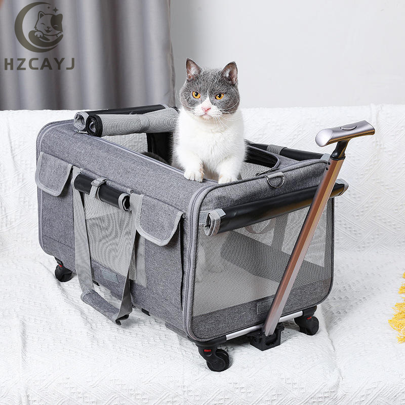 OEM Airline Approved Travel Tote Luggage Soft Sided Pink Cat Pet Carrier With Detachable Wheels Cat bag dog carrier bag travel