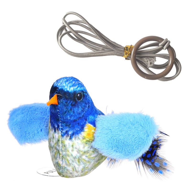 Polyester Soft Material Electric Sound Component Pet Interactive Toys Polyester Bird With Feather Tail Battery Cat Toy