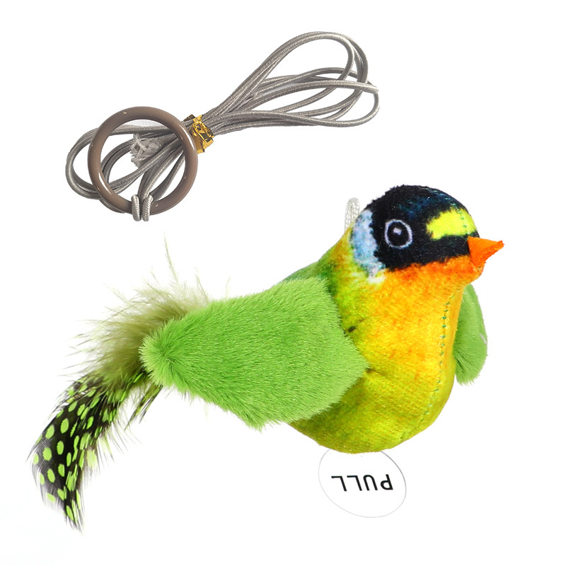 Polyester Soft Material Electric Sound Component Pet Interactive Toys Polyester Bird With Feather Tail Battery Cat Toy