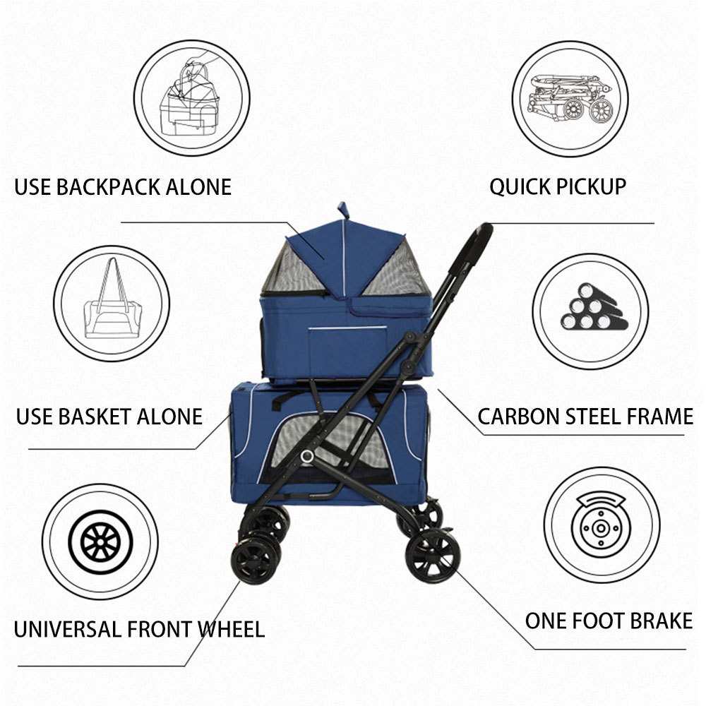 Pet Stroller Foldable Luxury Small Medium Cats Dogs Oxford Material Push Trolley Carrier Travel Carriage Pet Stroller