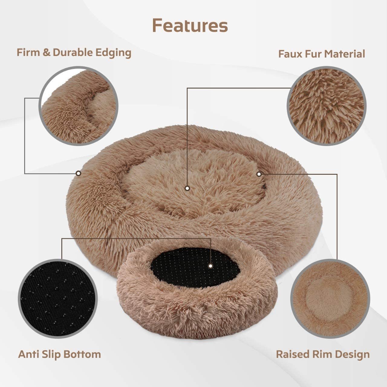 Memory Foam Fleece Round Shape Sofa-Style Living Room Couch Pet Bed with Removable Cover for Dogs and Cats