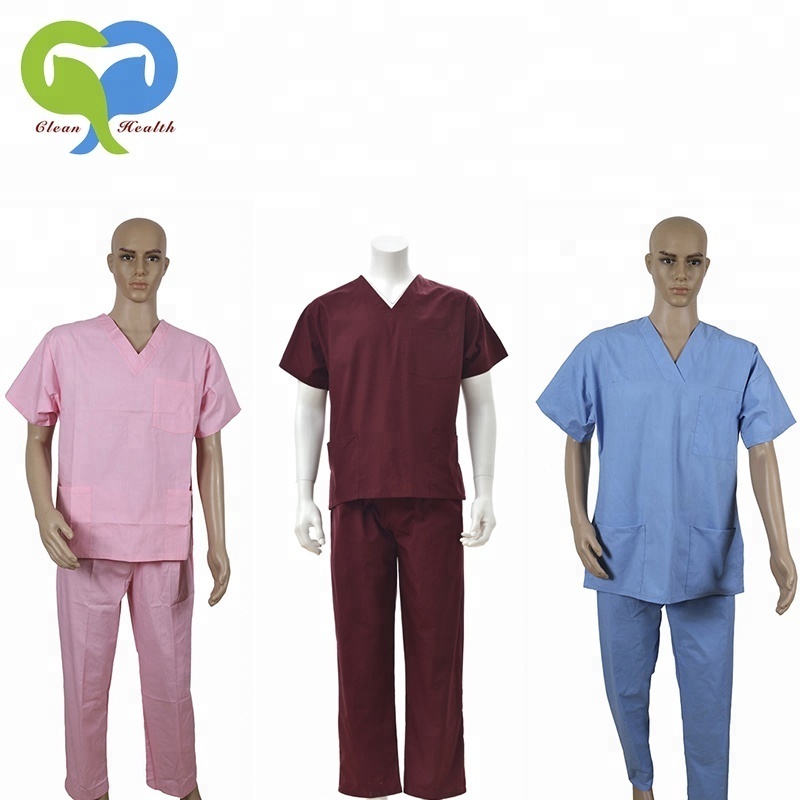 Polycotton V-neck scrub sets hospital medical nurse scrubs uniforms men women hospital apparel clothing patient hospital gown