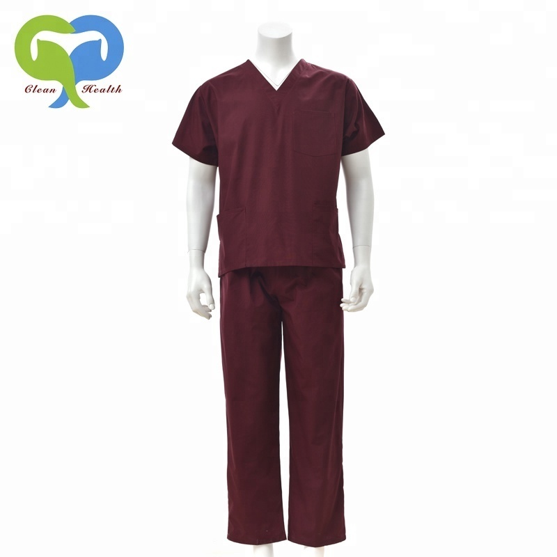 Polycotton V-neck scrub sets hospital medical nurse scrubs uniforms men women hospital apparel clothing patient hospital gown