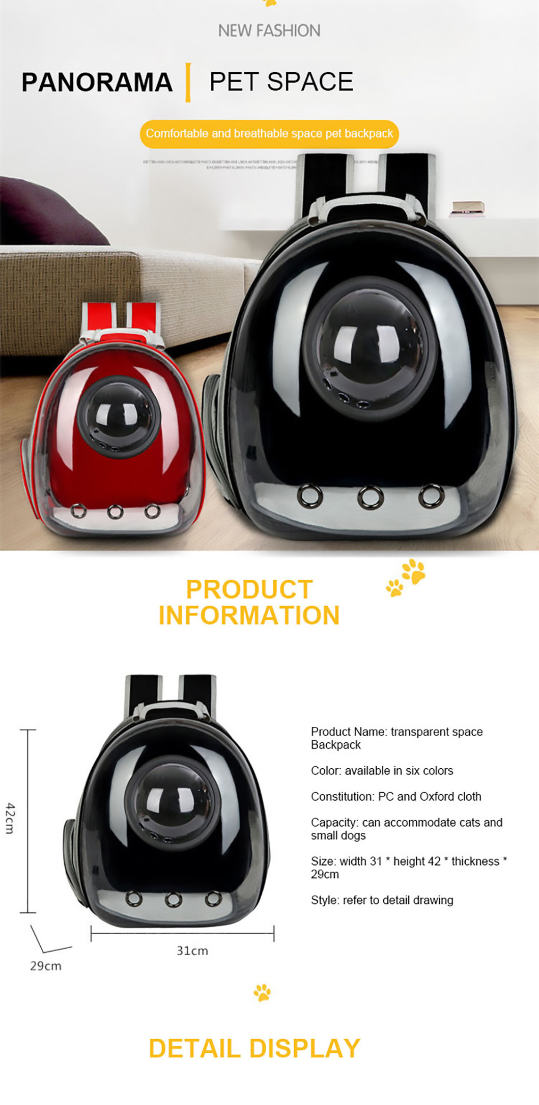 Wholesale Expandable Cat Carrier Backpack Space Capsule Bubble Pet Travel Carrier For Pet Hiking Traveling Backpack