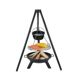 Outdoor height adjustable Tripod hanging charcoal bbq grill fire pit set barbecue grill