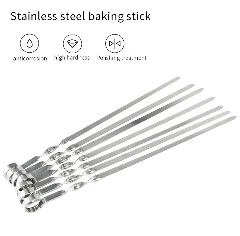 Wholesale Stainless Steel Rotating Sticks Metal BBQ Skewers Kebab Barbecue Accessories