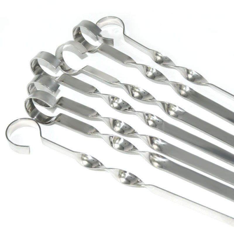 Wholesale 45CM Flat Reusable Grilling Kabob Skewers Set BBQ Accessories Stainless Steel Roast BBQ Skewers