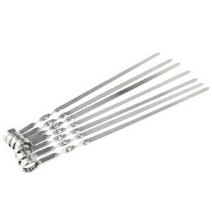 Wholesale 45CM Flat Reusable Grilling Kabob Skewers Set BBQ Accessories Stainless Steel Roast BBQ Skewers