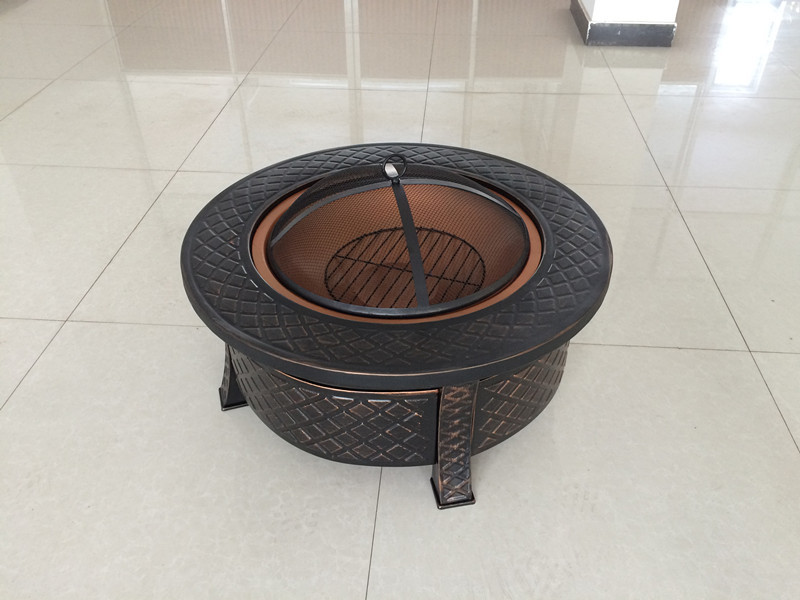 Outdoor round fire pit with safety cover BBQ grill patio Brazier fire pit