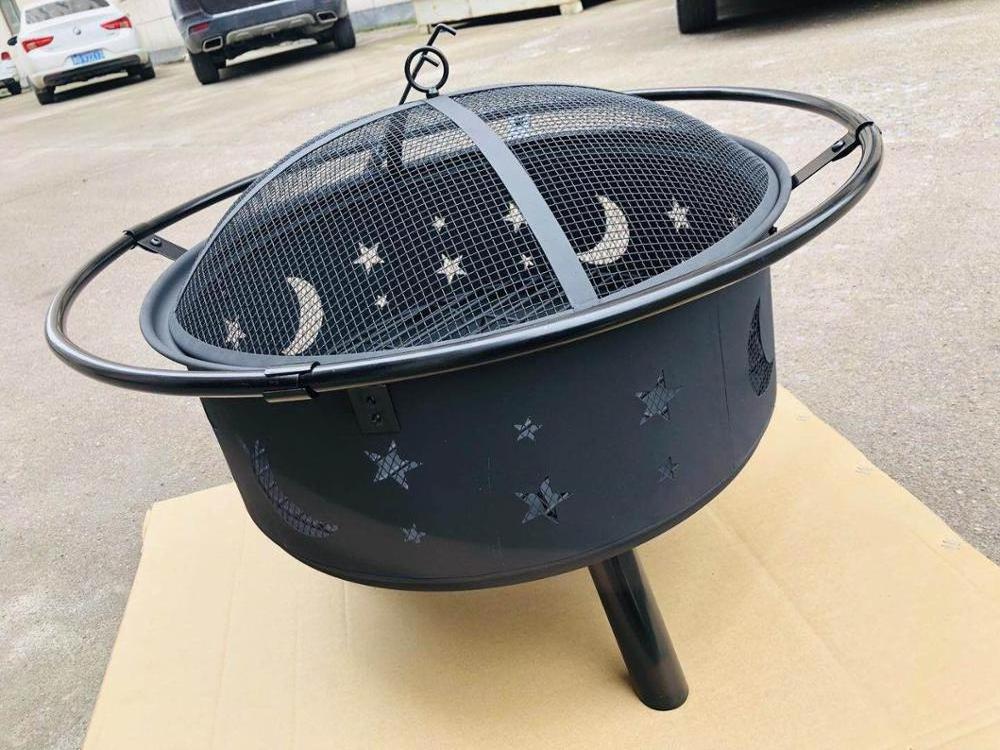 Winter Iron Cast Star Moon Wholesale Round Fireplace Firewood Outdoor Indoor Steel Metal Firepit Grill