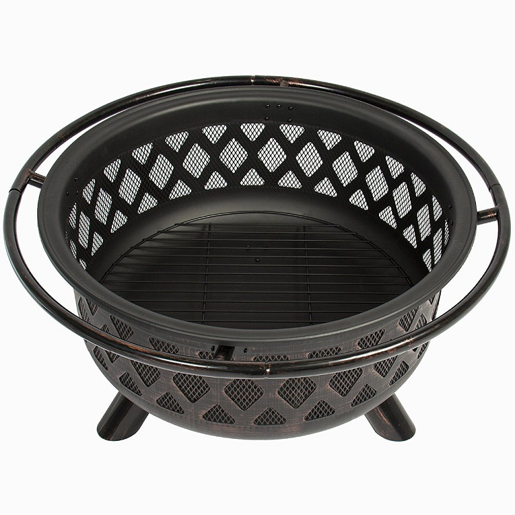 Outdoor Patio Durable Round Fire Pit BBQ Fireplace With Screen Cover