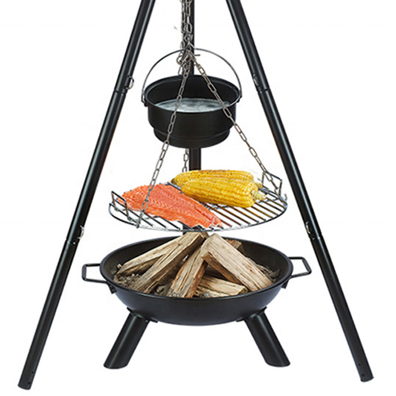 Outdoor height adjustable Tripod hanging charcoal bbq grill fire pit set barbecue grill