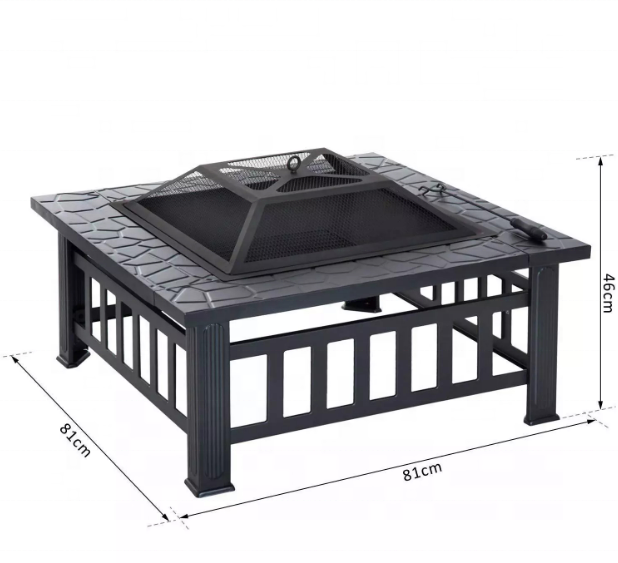 3 in 1 Square BBQ Fire Pit with Cooking mesh table cover heavy duty patio fire place outdoor garden backyard fire pit