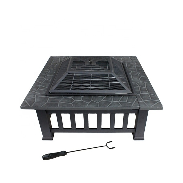 3 in 1 Square BBQ Fire Pit with Cooking mesh table cover heavy duty patio fire place outdoor garden backyard fire pit