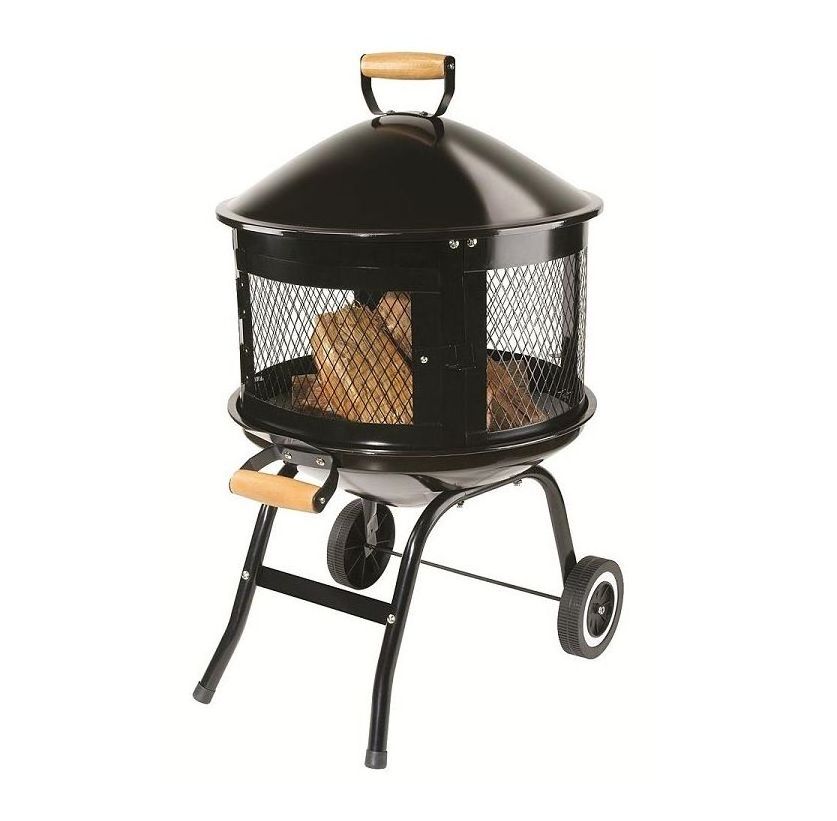 Trolley Portable Garden Treasure Fire Pit with Wheels for Garden Patio Fire Pit Outdoor with Lid Wood Charcoal Fuel Pit