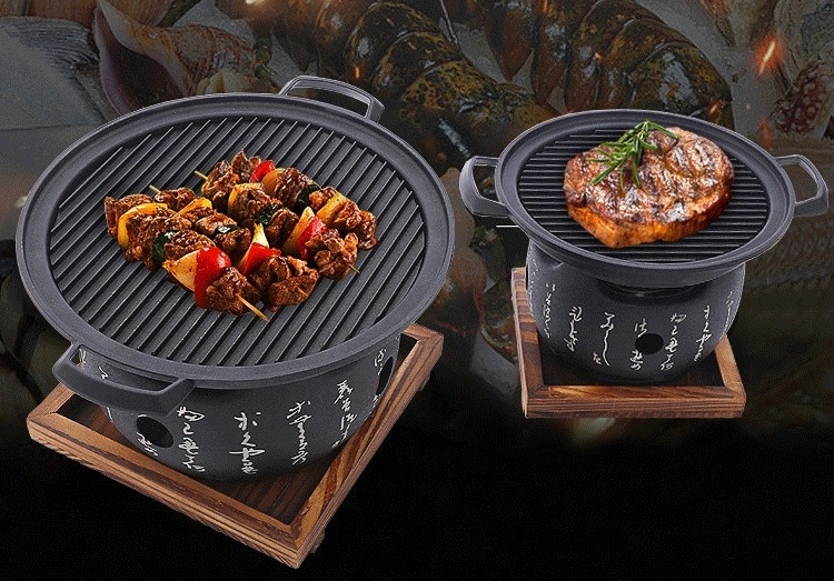 Chinese Style Hibachi Small Yakitori grill Tabletop Round Charcoal BBQ Grill Alcohol Stove Barbecue Grill