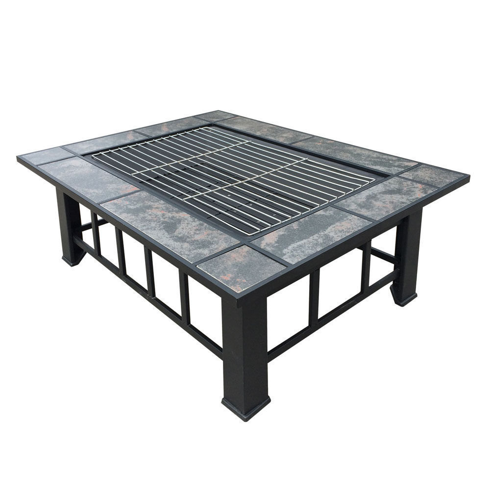 Winter Garden Bbq Fireplace Wood Burning Tile Firewood Surface Outdoor Steel Metal Firepit Grill Fire Pit