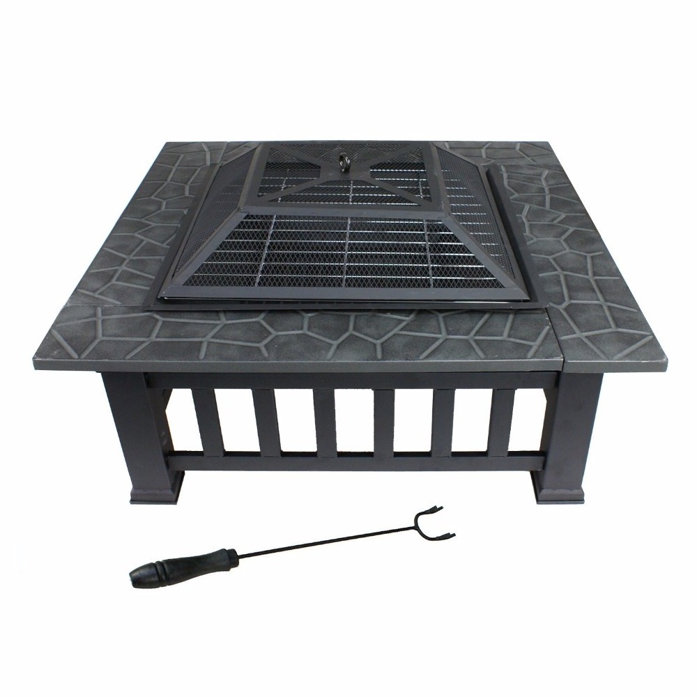 81*81*45cm 3 in 1 Square Fire Place BBQ Grill Fire Pits Screen For Garden Patio Camping Heating