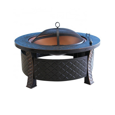 Outdoor round fire pit with safety cover BBQ grill patio Brazier fire pit