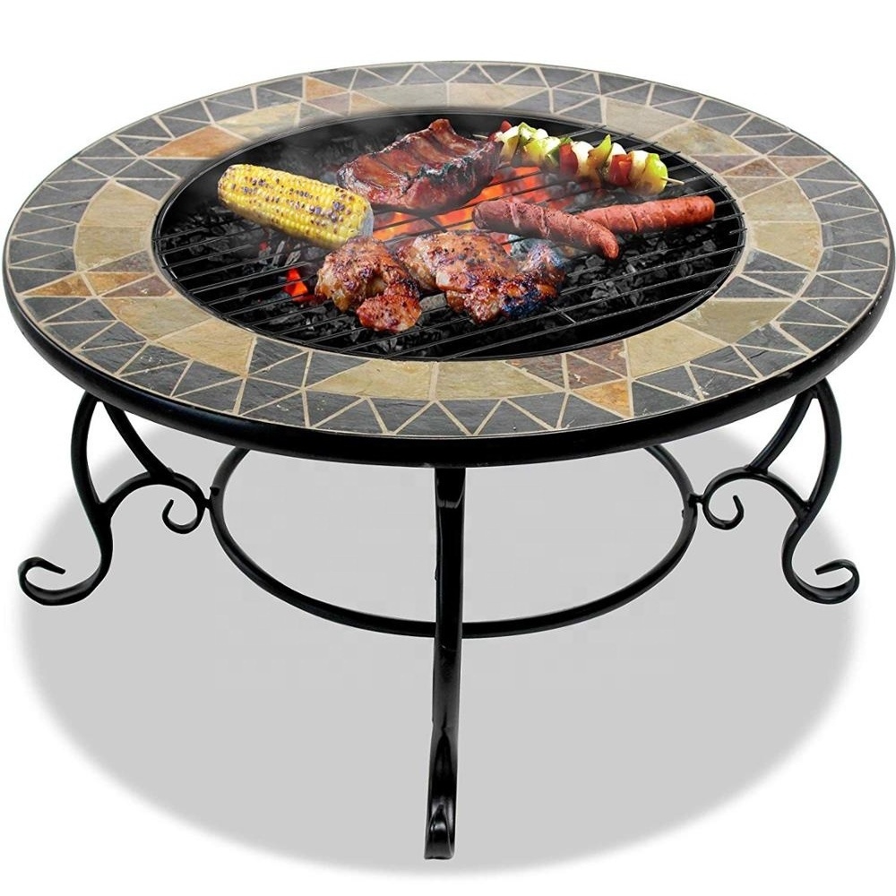 Outdoor Patio Marble Fire Pit with ceramic tiles Garden Mosaic Fire Pit