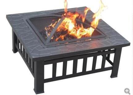 Outdoor Wood Charcoal Burning Stove Patio Garden Hot Sale Square Metal Spark Safety Screen Fire Pit with BBQ Grill