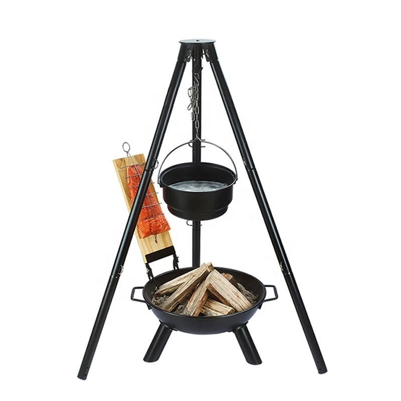 Outdoor height adjustable Tripod hanging charcoal bbq grill fire pit set barbecue grill