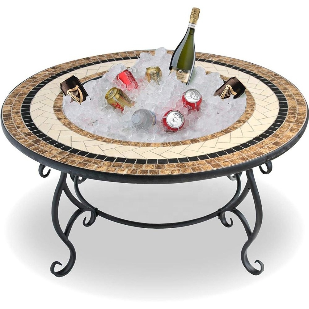 Outdoor Round Fire Pit with ceramic tiles table Patio Backyard Fireplace Garden Mosaic Fire Pit