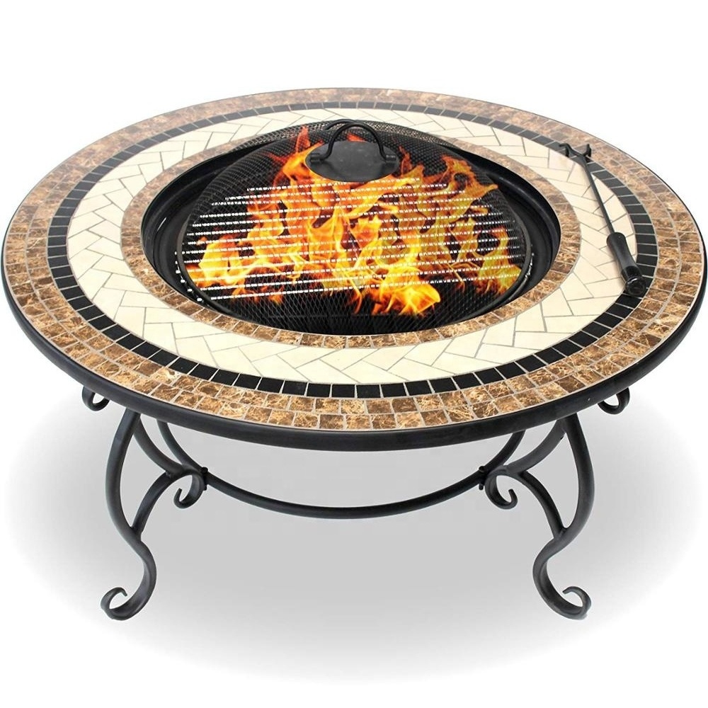 Outdoor Round Fire Pit with ceramic tiles table Patio Backyard Fireplace Garden Mosaic Fire Pit