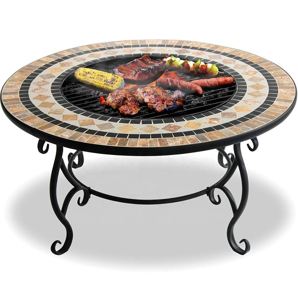 Marble Fire Pit Table Garden Heater Mosaic With Cover