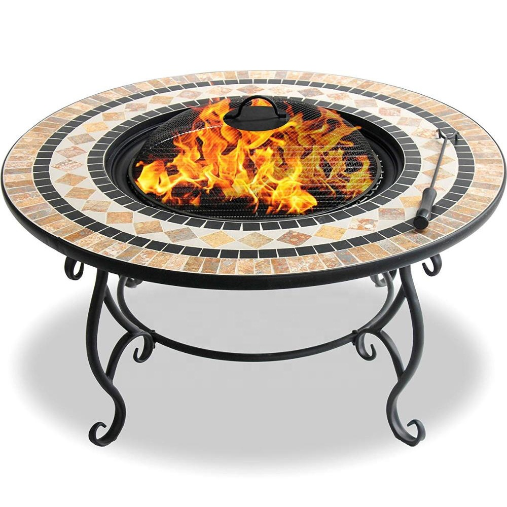 Marble Fire Pit Table Garden Heater Mosaic With Cover