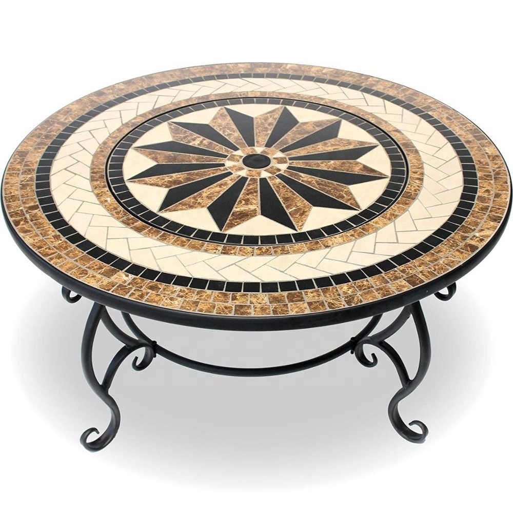 Outdoor Round Fire Pit with ceramic tiles table Patio Backyard Fireplace Garden Mosaic Fire Pit